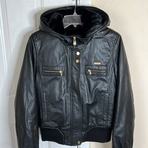 Sean John Vintage Y2K Leather Hood Inside Faux Fur Black Bummer Jacket Size L